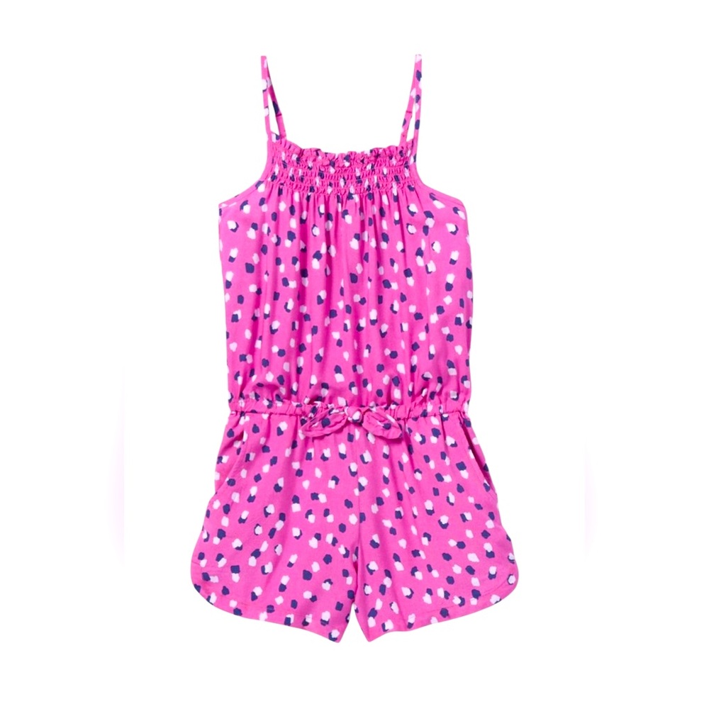 NWT Girls' Printed Sleeveless Woven Romper - Cat & Jack Pink L (10/12)